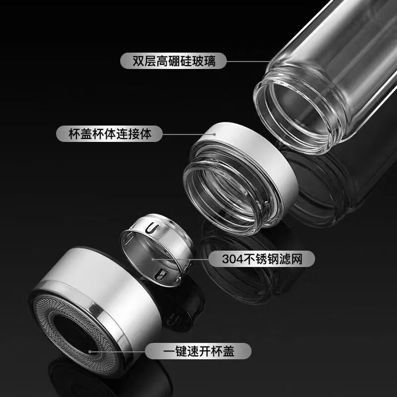 宰搂厂家直供网红一键开盖车载玻璃双层茶杯男新款全自动茶 玫瑰金双层隔热550ml