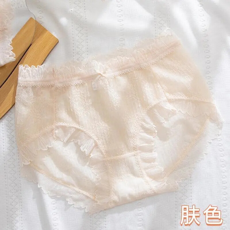 性感蕾丝碎花内裤女士夏季薄款镂空性感中腰女士内裤 肤色 m码85-110斤