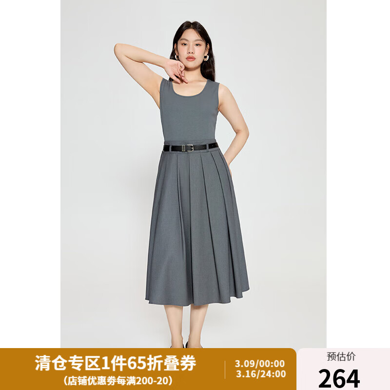 獨束獨束微胖大碼女裝氣質顯瘦通勤假兩件高腰背心裙連衣裙24DY82844 星河灰 2XL (尺碼：4)