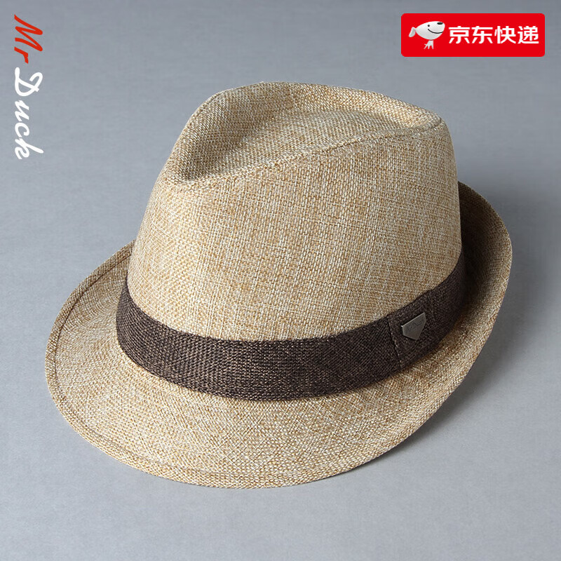Mr DUCK帽子男女潮牌紳士帽夏天防曬草帽大頭圍夏季爵士帽英式禮帽 MS13014米其色(春夏款) 常規(guī)碼M(56-58cm)