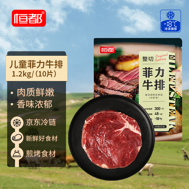 恒都 整切调理儿童菲力牛排1.2kg /10片 含料包烧烤牛肉