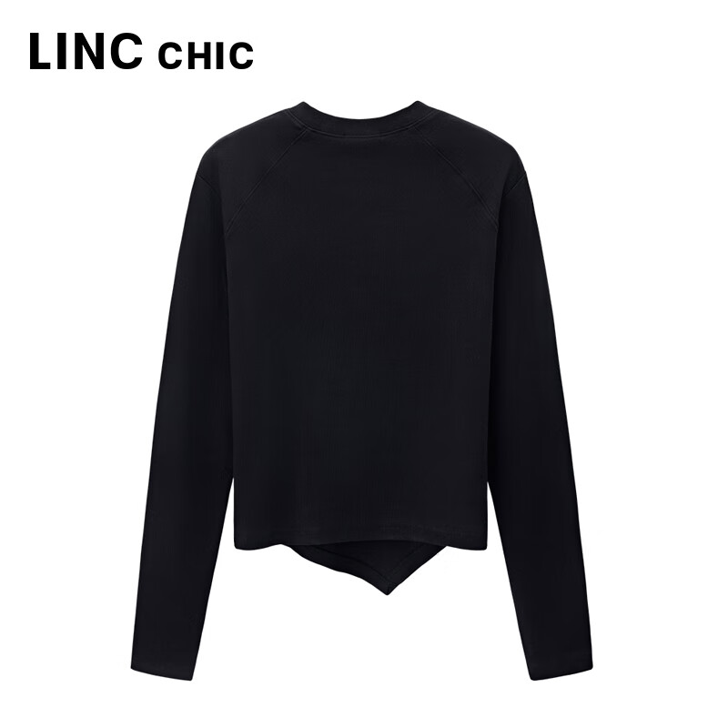 金羽杰2025年春季新品修身圆领长袖T恤女短款轻薄款内搭上衣S251FK019Y 黑色 S 适合95斤以下