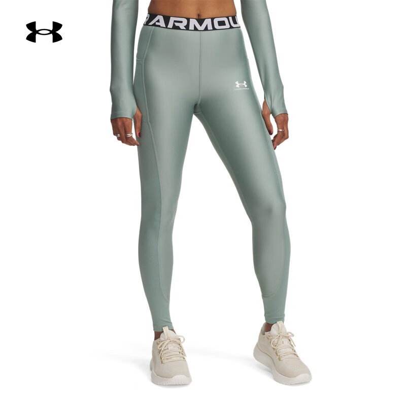 安德瑪（UNDERARMOUR）春夏HeatGear女子羅紋訓(xùn)練運(yùn)動(dòng)緊身褲1388693 石灰綠348 S