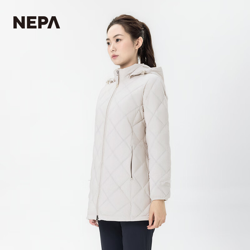NEPA耐葩韩国进口秋冬户外女士轻量可脱卸帽防风羽绒服7K82051 浅沙色J09 XXS 155/80A(085)