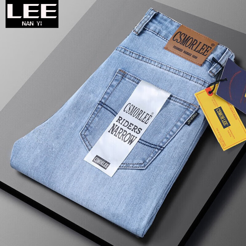LEE牛仔裤男高端秋冬直筒修身弹力潮牌复古百搭休闲男士商务长裤子 8812浅蓝色 31(130-140斤可选)