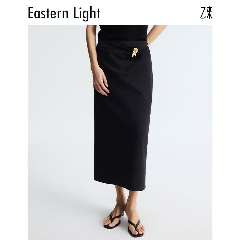 乙来(EASTERN LIGHT)【高品质全消光纱线面料】直筒H型半身裙女装夏季新款高级感裙子 优雅黑 L