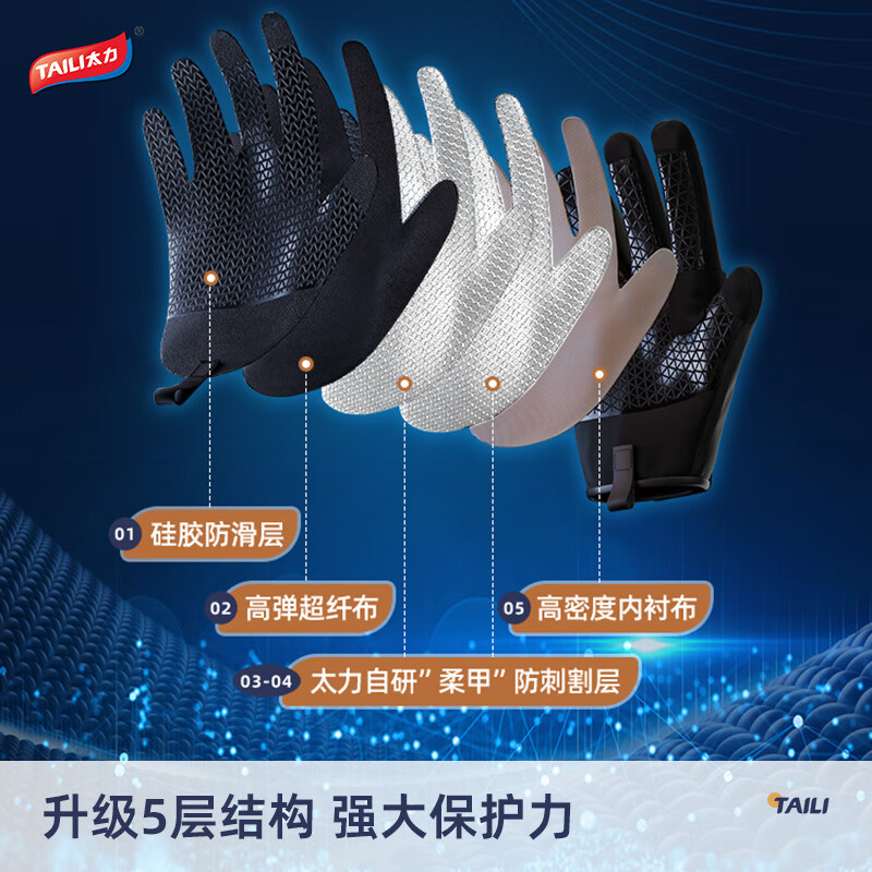 太力防刺割手套防滑柔甲透气园艺裁剪搬运防护耐磨防割手套 黑色L码