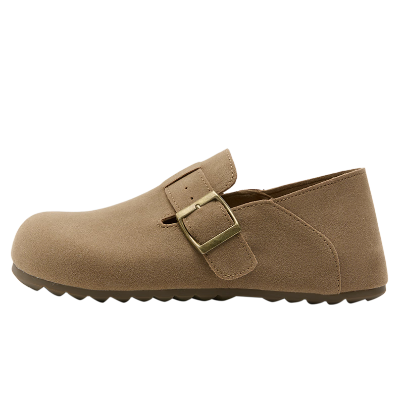 西遇一腳蹬勃肯鞋女2025新款春夏復古休閑圓頭平底鞋全包博肯單鞋 卡其色 39 (245)