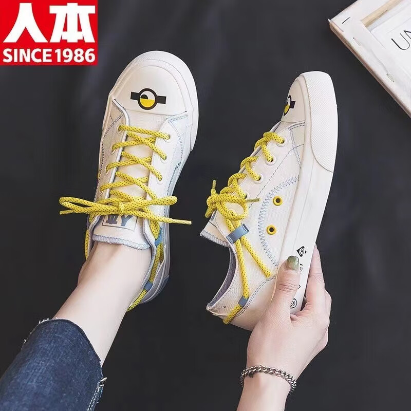 人本（RENBEN）人本涂鴉帆布鞋女2025學(xué)生新款透氣百搭板鞋韓版休閑鞋學(xué)院風(fēng) 白色 35