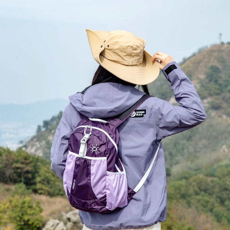 菲妙双肩背包户外登爬山女旅游轻便携夏季超薄折叠徒步皮肤包 蜘蛛25L-紫*白色