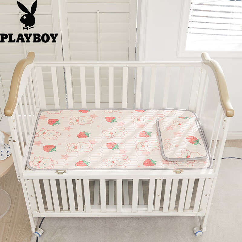 花花公子（PLAYBOY）嬰兒涼席三件套兒童乳膠涼席冰絲席透氣兒童床四季款幼兒園午睡席 草莓兔兔 60*135cm三件套