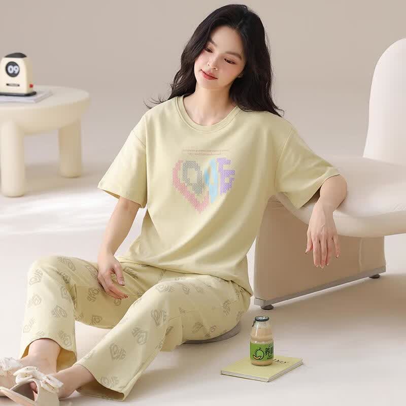 莫代尔夏季全棉睡衣女士100%纯棉春秋2026新款薄款感短袖长裤家居服套装 YXC-Y5022 L 建议体重105-125斤 现货现发