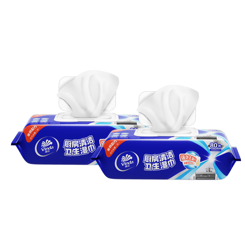 维达（Vinda）厨房湿巾80片*2包半臂长 超大加厚 去油污 厨房用纸
