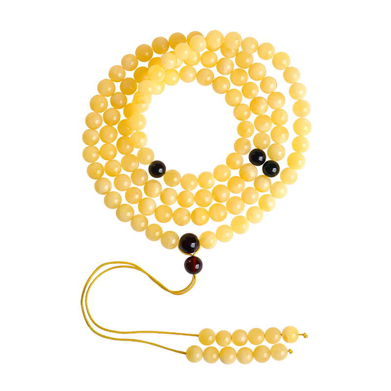 月印百川 琥珀蜜蠟手串108顆雞油黃手鏈鴻運禮盒附一物一證證書(shū)約6mm可調