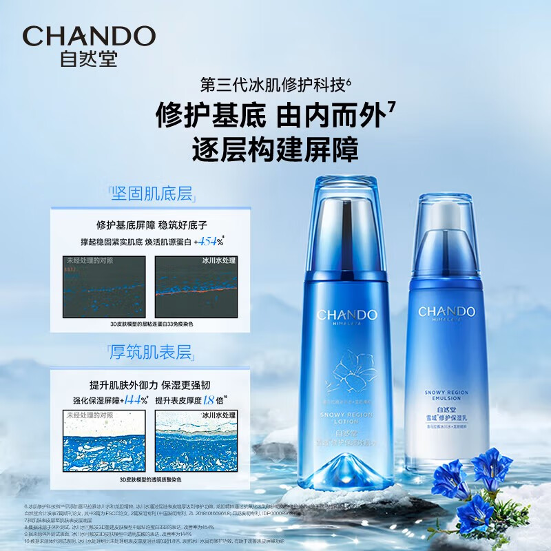 自然堂(CHANDO)自然堂套装雪域精粹化妆品护肤品纯粹滋润女士补水保湿修护提亮 冰肌水+乳液+滋润霜