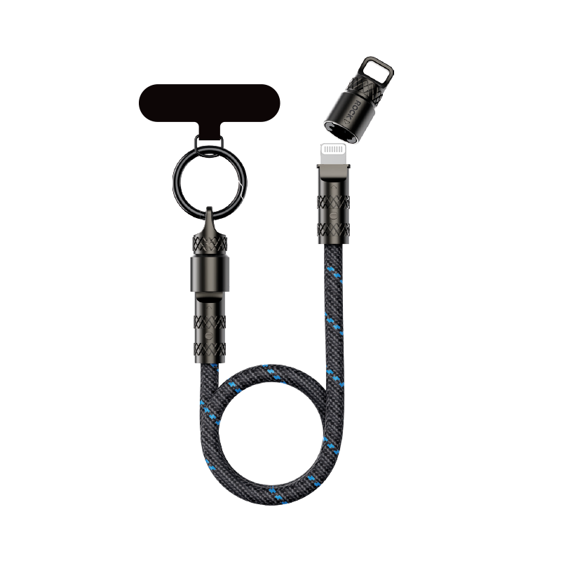 ROCK手機掛繩充電線蘋果數(shù)據(jù)線二合一27W Type-Cto Lightning iPhone14/13promax/12/11平板30cm黑色