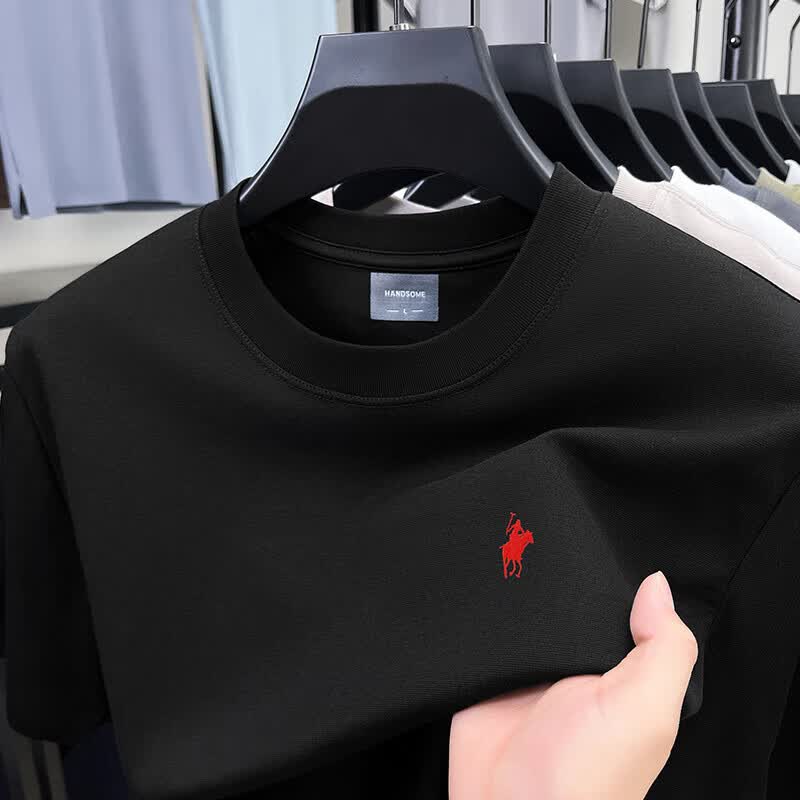 老爷车（LAOYECHE）中年男士短袖T恤男夏季薄款纯色休闲刺绣圆领半袖宽松上衣男 AS2505-1白色 L 推荐115-135斤