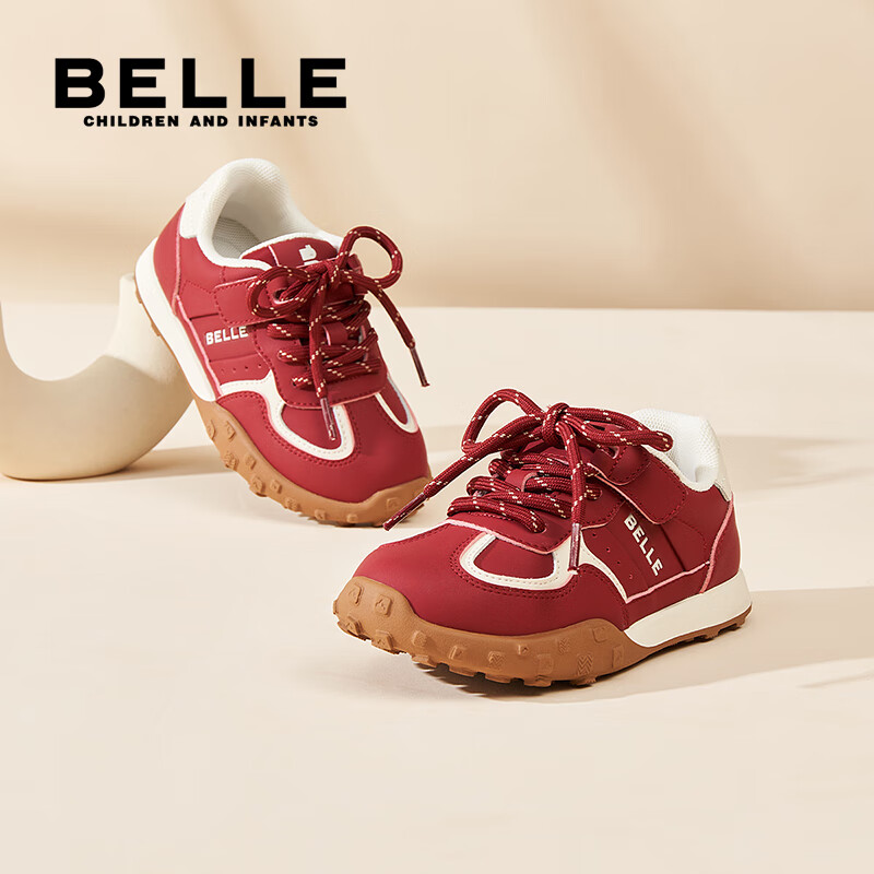 百丽儿童运动鞋25秋新款女童男童休闲鞋便捷魔术贴百搭大童跑步鞋 红色 30 【建议脚长186-191mm】