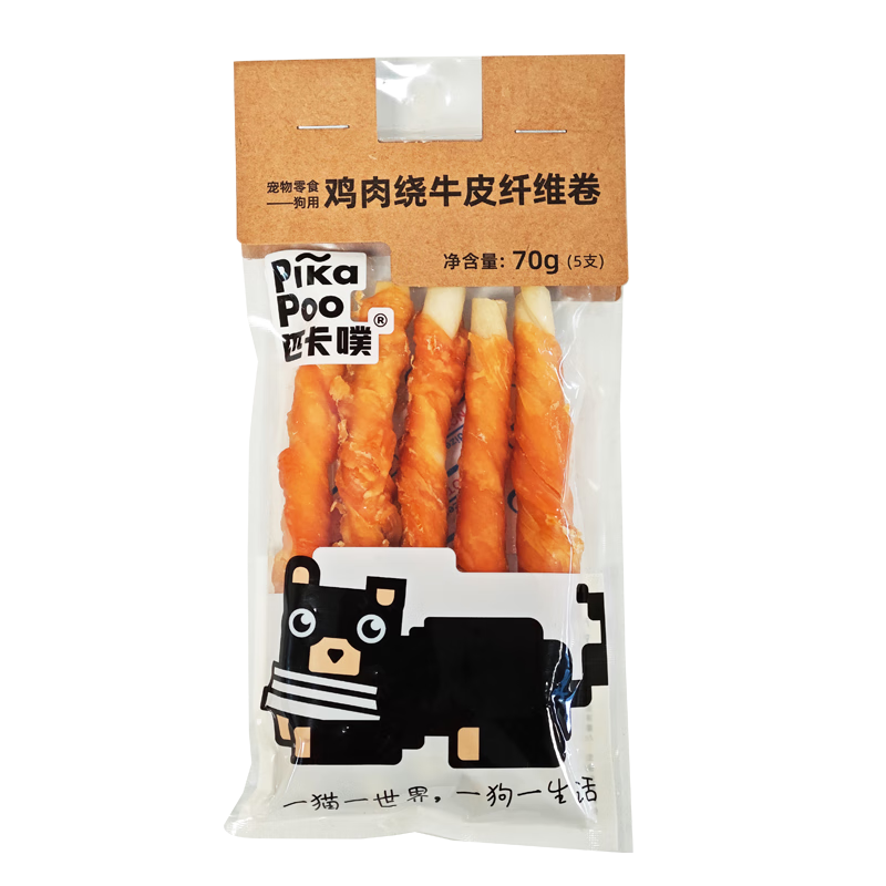 匹卡噗宠物狗零食牛皮卷磨牙棒通用犬咬胶 鸡肉绕牛皮纤维卷70g