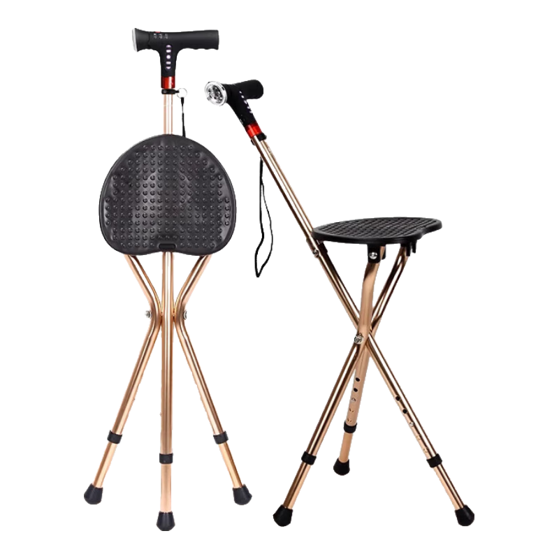 樂來福（REALLIFE）拐杖凳帶燈防滑老人手杖椅伸縮智能拐杖椅多功能三腳拐棍椅走路助 LED燈+傾倒警報音+收音機功能