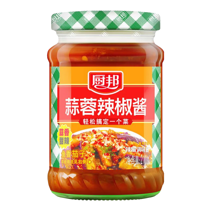 廚邦黃豆醬桂林風(fēng)味辣椒醬霸王辣椒醬廣式調(diào)味醬咸香鮮辣涼拌燒烤蘸料 廚邦蒜蓉辣椒醬210g*1瓶