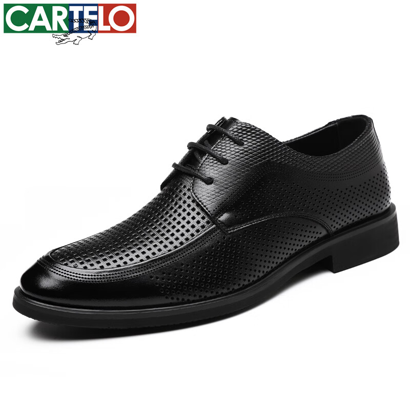 卡帝乐鳄鱼皮鞋男春夏季牛皮商务正装布洛克雕花英伦风休闲新郎结婚男鞋 黑色[透气款]6552K 38