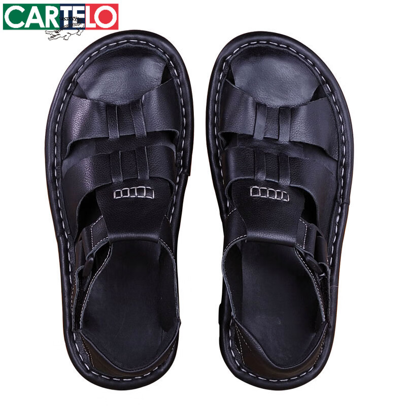 卡帝乐鳄鱼(CARTELO)男凉鞋夏季真皮软厚底上线透气头层牛皮户外包头魔术带沙滩鞋 黑色 40 (标准皮鞋正码) 卡帝乐鳄鱼(CARTELO)男凉鞋夏季真皮软厚底上线透气头层牛皮户外包头魔术带沙滩鞋 黑色 40 (标准皮鞋正码)