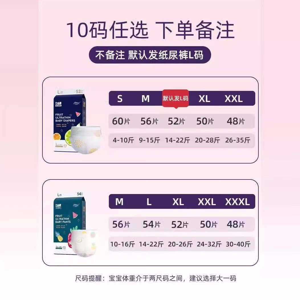 艾叶草艾心果拉拉裤婴儿纸尿裤尿不湿冬季超薄透气婴童成长裤学步裤尿片 弱酸全包臀拉拉裤/XXL码50片 24/32斤