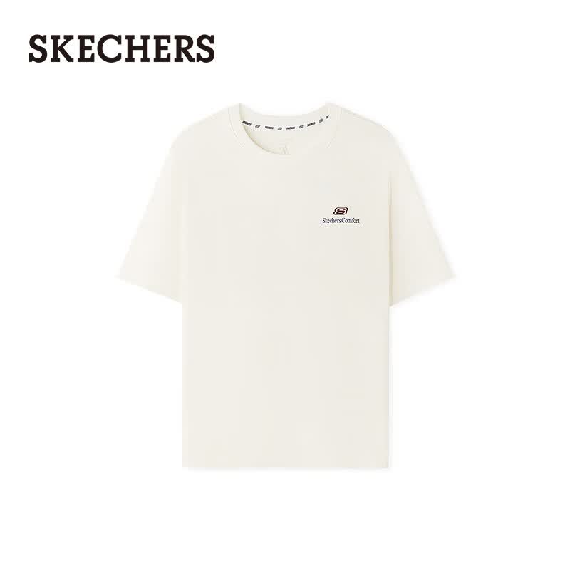 斯凯奇（Skechers）男女同款针织短袖T恤衫基础款打底衫 棉花糖白/0074 M