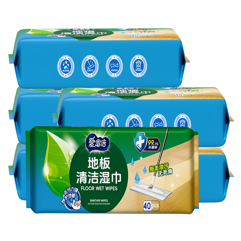 爱恩倍地板湿巾40片*6包一次性拖地布清洁湿纸巾加大加厚儿童玩具可用