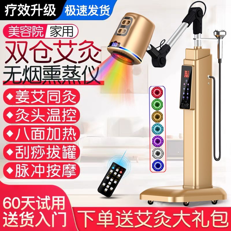 艾灸仪器家用理疗熏蒸全身灸美容院专用艾绒无烟器具艾炙盒一体机 [新双仓全面艾灸+八面控温+刮1