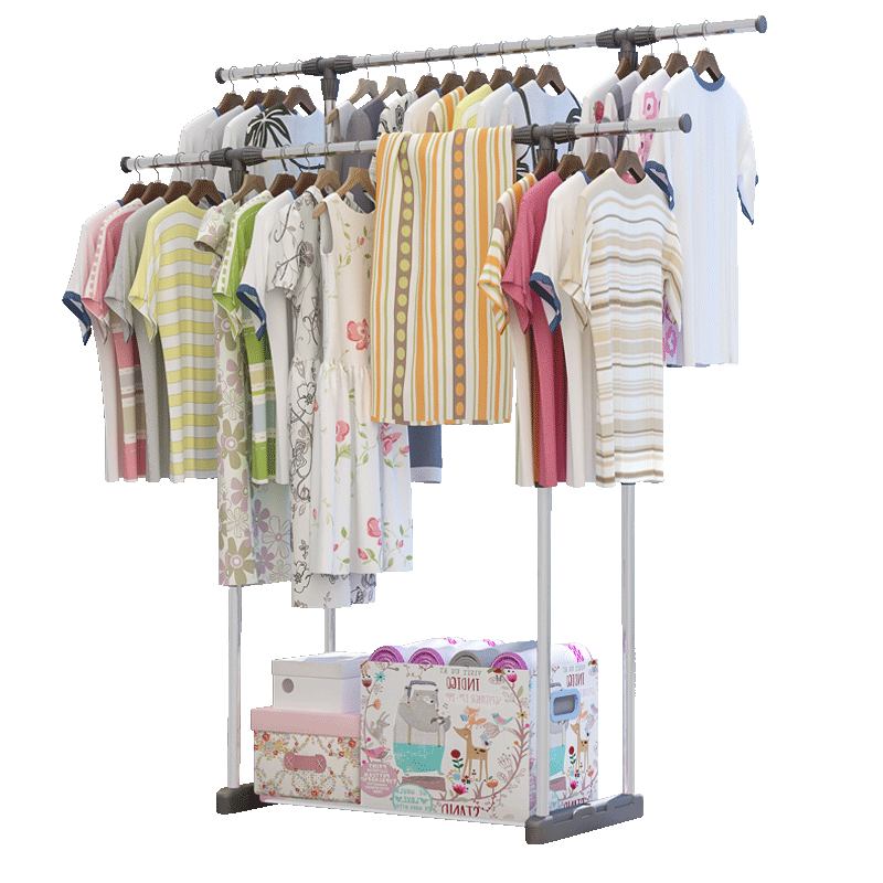 索尔诺维洛家 加固晾衣架落地折叠现代简约防锈双杆式室内晾晒架阳台卧室寝室宿舍服装店展示户外挂衣架 灰色-晾衣架