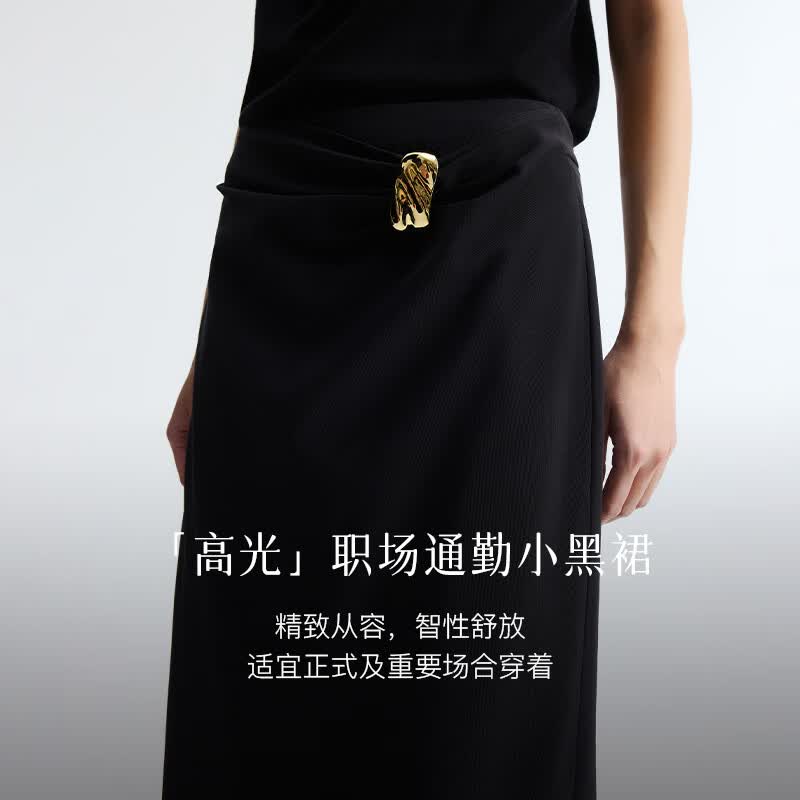 乙来(EASTERN LIGHT)【高品质全消光纱线面料】直筒H型半身裙女装夏季新款高级感裙子 优雅黑 L