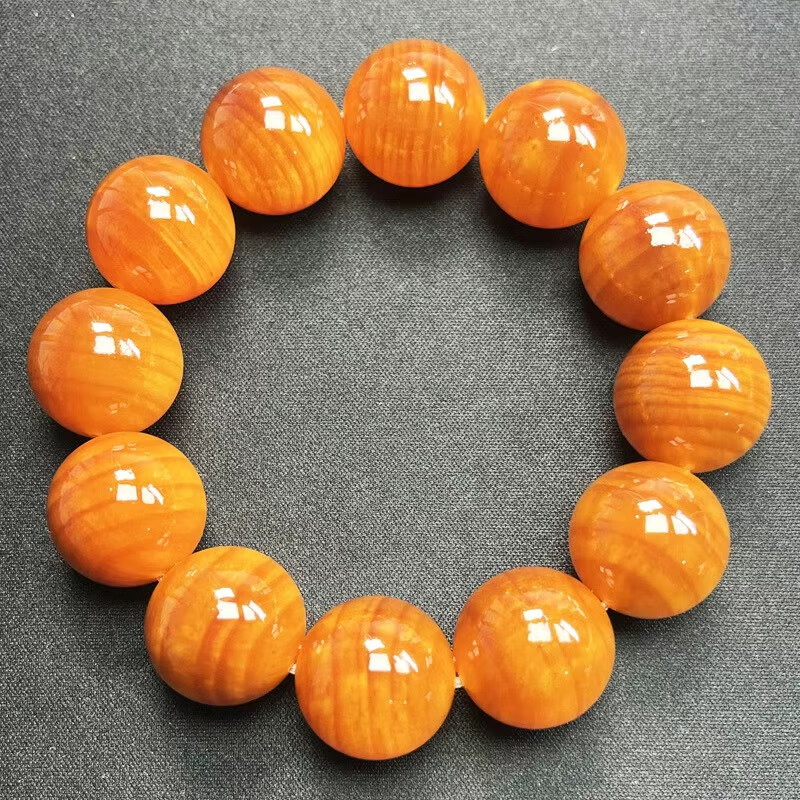 血龙木手串全透东北琥珀木原木料松明子沉化老料全透固化玉化佛珠 精品黄龙全透20mm