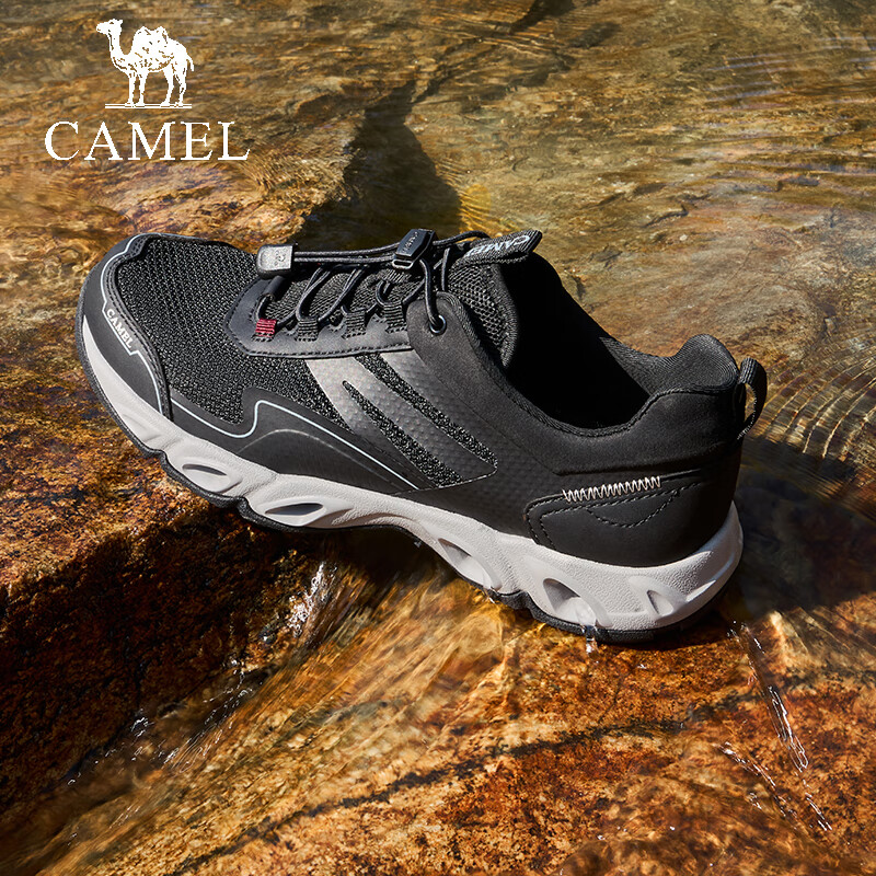 骆驼（CAMEL）男鞋2025春季新款户外溯溪时尚休闲网面透气速干轻便免系运动鞋 G15S307061 夜黑色 42
