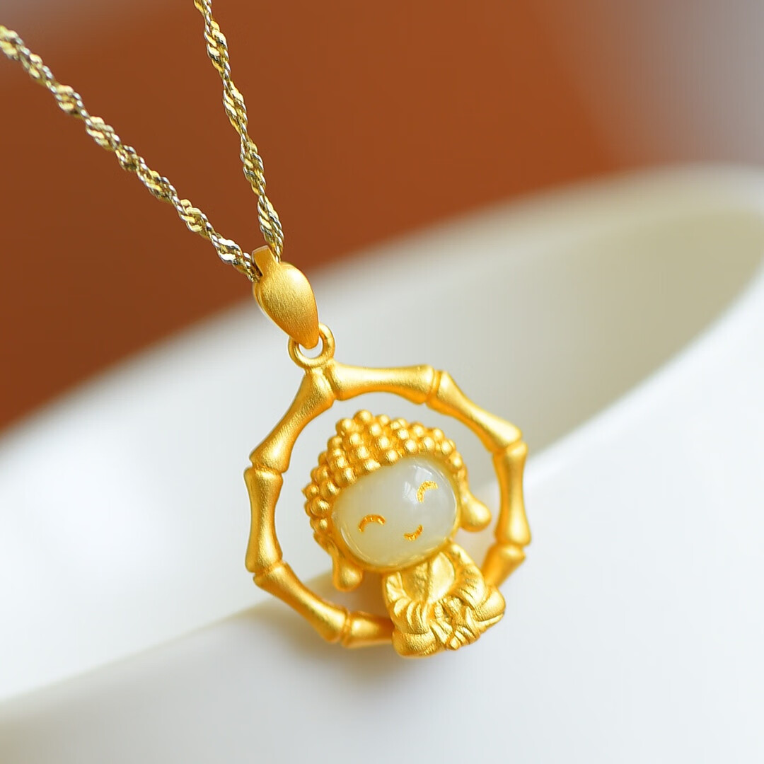 赵禄s925银镶和田玉宝宝佛项链