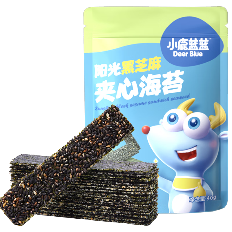小鹿蓝蓝黑芝麻海苔夹心脆40g 鲜脆儿童零食宝宝海苔酥脆口感即食 
