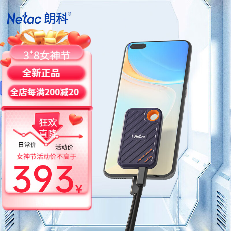 朗科（Netac）512GB Type-c USB3.2 移动固态硬盘（PSSD）Z Slim ZX20高速系列(USB-C) 480-512GB