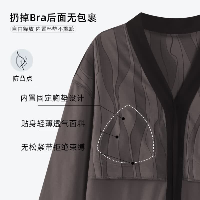 洁丽雅【100%纯棉一等品】女士睡衣女开衫长袖长裤带胸垫可外穿家居服女 【100%棉】深夜电台 412285 XL (建议120-140斤)
