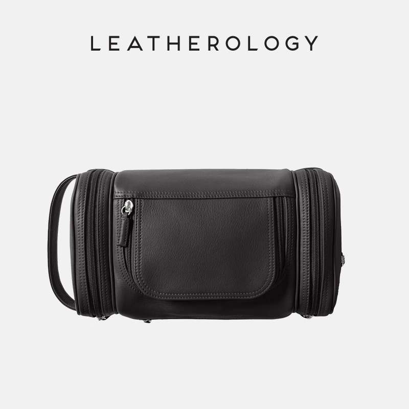 LEATHEROLOGY奥勒吉真皮商务旅行洗漱包男出差便携化妆收纳手提包定制老师礼物 玛瑙黑