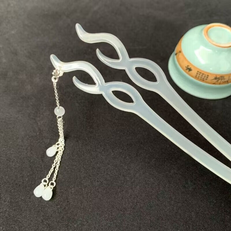 缘起珠钗流苏簪子古风发钗闺蜜款簪子 仿白玉流苏簪一支 白玉簪一支