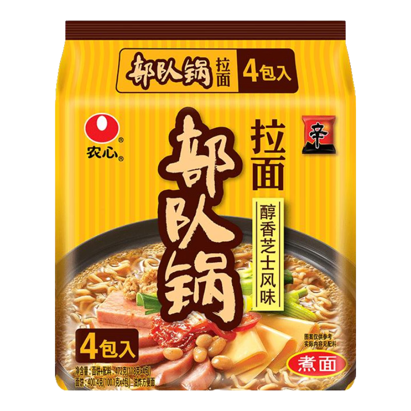 農心 部隊鍋拉面 醇香芝士型方便面 袋面速食零食 四連包 118g*4包
