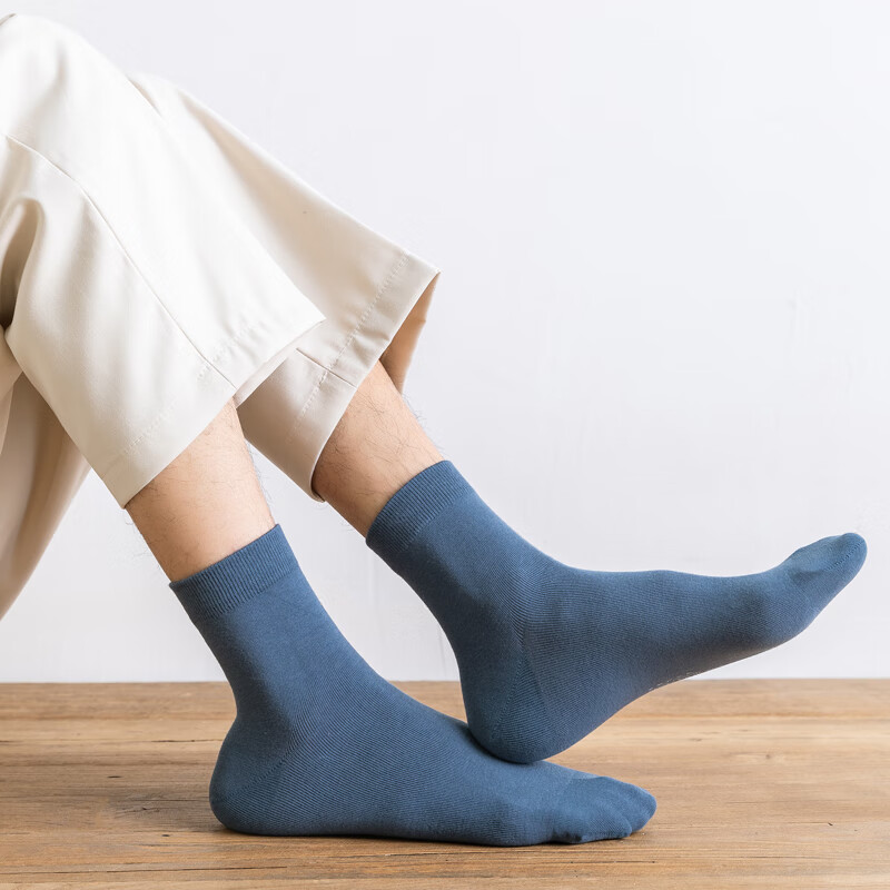 CK长袜子男士纯棉中筒吸汗透气运动商务休闲防臭弹力款式男袜子 W6CK 2黑+2墨蓝+2深灰 6双 均码 推荐40.5-44.5