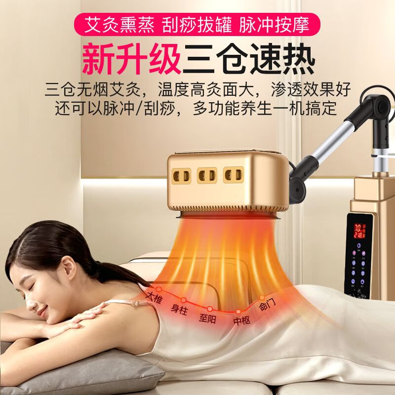 艾灸仪器家用理疗熏蒸全身灸美容院专用艾绒无烟器具艾炙盒一体机 [新双仓全面艾灸+八面控温+刮1