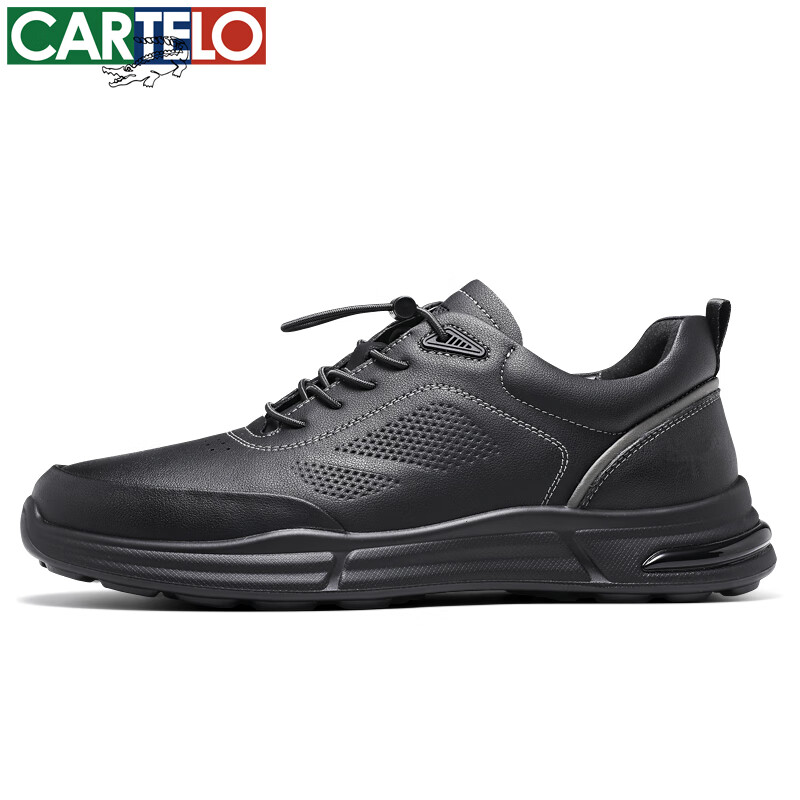 卡帝乐鳄鱼男鞋秋冬季新款男士休闲皮鞋时尚运动休闲鞋百搭舒适旅游鞋子 黑色 42