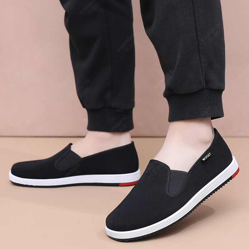 意迪森传统老北京布鞋千层底一脚蹬透气防滑耐磨软底男士平底舒适黑布鞋 黑色 38 (240mm)