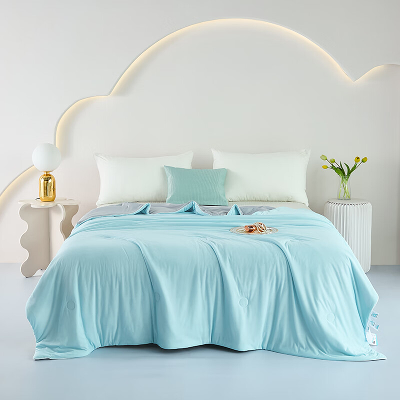 CIBOAKIEIG凉感冰丝A类夏凉被 冰淇淋亲肤感空调被可机洗单人双人被 蓝拼灰 200cm*230cm