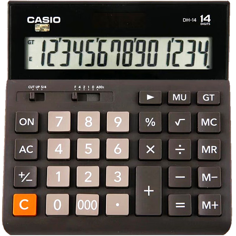 卡西歐（CASIO）DH-14-BK中型無聲款 14位數(shù)字顯示 雙電源超寬計(jì)算器 黑色