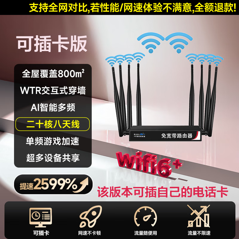 萬狗無線寬帶路由器【免裝寬帶免拉網(wǎng)線】5g全網(wǎng)通無限流量機頂盒電視機監(jiān)控適用家用辦公隨身路由器 【可插卡版】8天線三十二核+智能穿墻-全屋覆蓋 5年免費換新質(zhì)保服務+送3000G體驗流量