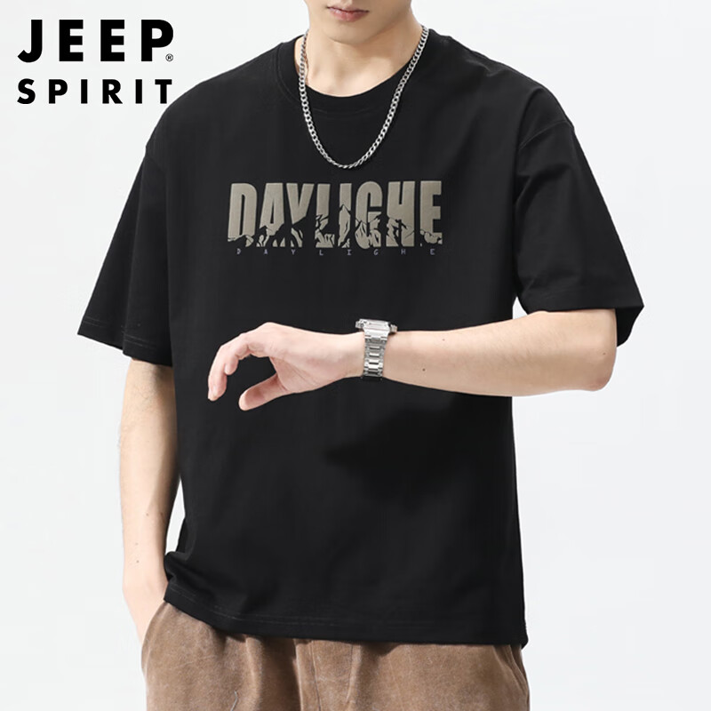 JEEP SPIRIT吉普冰丝短袖t恤男士春夏季凉感上衣服速干衣宽松体恤 黑色 4XL